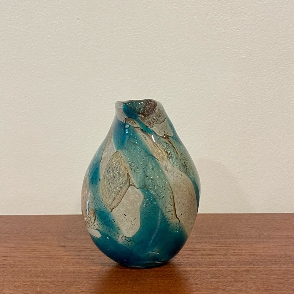 Signed MDINA Maltese Glass Vase M. Harris Tiger Pattern Sandy Brown Mid 1970's